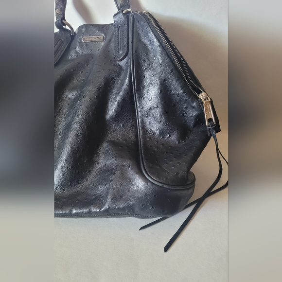 GUC Rebecca Minkoff Romeo Leather  Satchel Ostrich Style Black - Picture 6 of 16